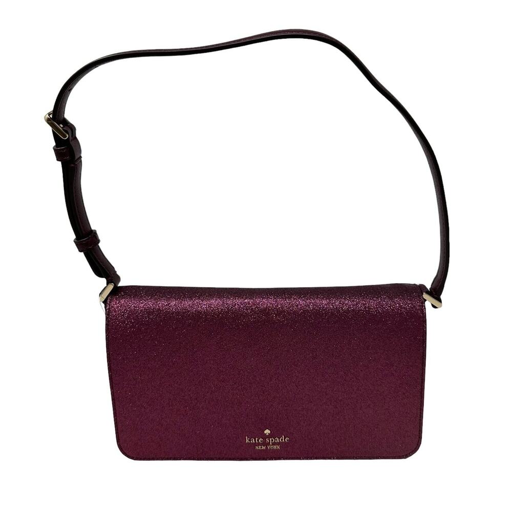 Kate Spade Smooth Glitter Tinsel Flap Shoulder Bag In Deep Berry KE595 $329
